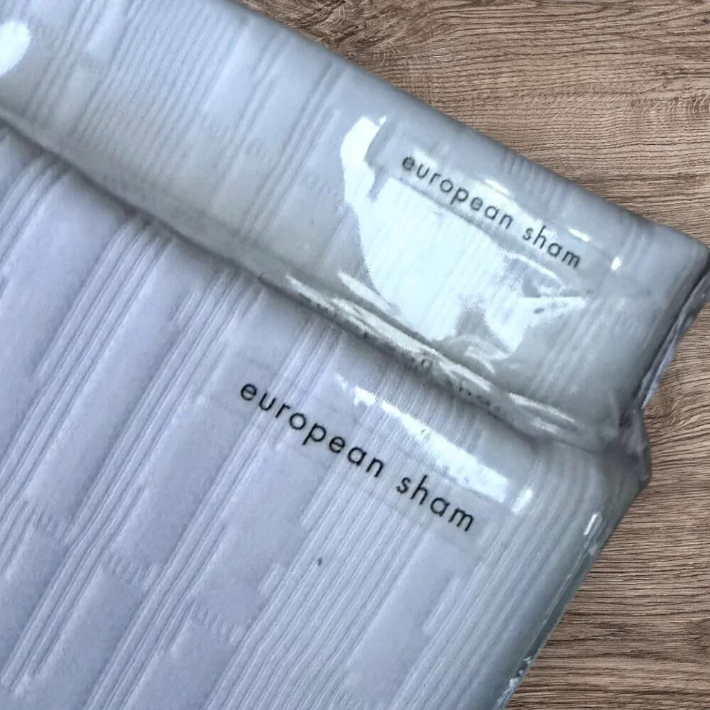Calvin Klein Jagged Grid Euro Pillow Shams Pair White Textured Cotton Set 2 NWT - Picture 4 of 9